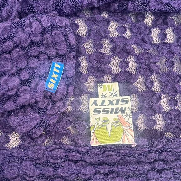 Miss Sixty y2k 90s Womens Lace Blouse Purple sheer top Size Medium - Picture 7 of 8